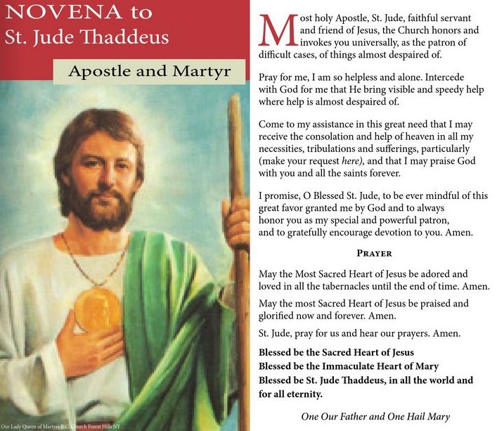 Printable St Jude Novena Prayer 9 Days